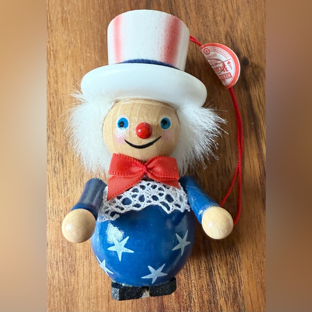Steinbach  4.5” German Wood Christmas Ornament w/ Tag Nutcracker Uncle Sam